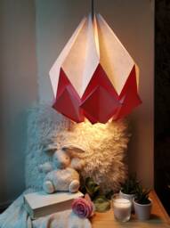 Large Origami Lampshade in White & Pink Paper - End Of Collection - thumbnail 1
