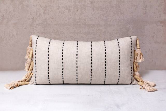 Natural Linen Cotton Macrame Bohemian, Bali Style Pillow Cover, Decorative Handmade Throw Cover, Embroidered Cover Wlcc057 - image 1
