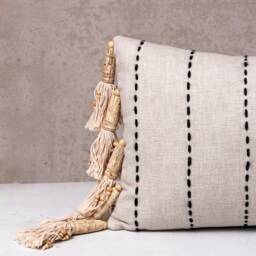 Natural Linen Cotton Macrame Bohemian, Bali Style Pillow Cover, Decorative Handmade Throw Cover, Embroidered Cover Wlcc057 - thumbnail 2