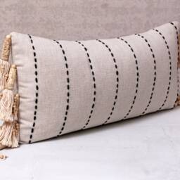 Natural Linen Cotton Macrame Bohemian, Bali Style Pillow Cover, Decorative Handmade Throw Cover, Embroidered Cover Wlcc057 - thumbnail 3