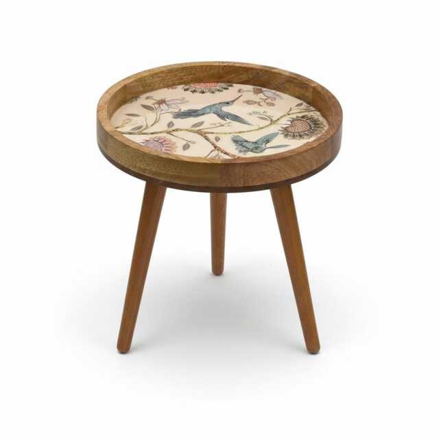 Handmade Blue Birds Side Table, Hummingbirds Artisan Antique End Table - image 1