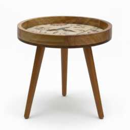Handmade Blue Birds Side Table, Hummingbirds Artisan Antique End Table - thumbnail 2