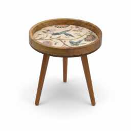 Handmade Blue Birds Side Table, Hummingbirds Artisan Antique End Table