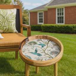 Handmade Blue Birds Side Table, Hummingbirds Artisan Antique End Table - thumbnail 4