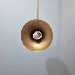 Vintage Dual Bulb Pendant Light Antique Brass Patina, 25cm - thumbnail 2