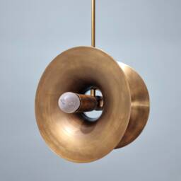Vintage Dual Bulb Pendant Light Antique Brass Patina, 25cm - thumbnail 1