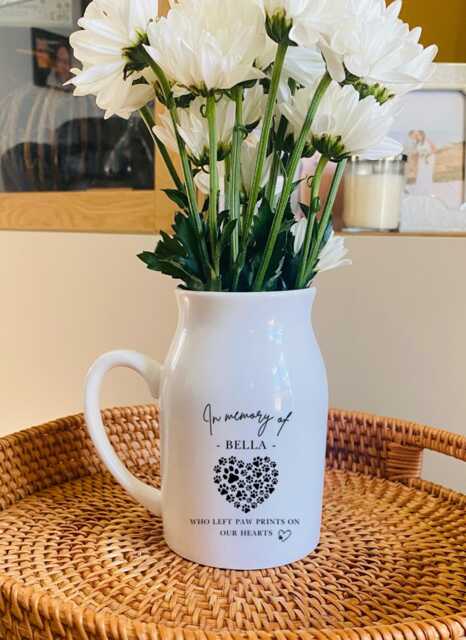 Pet Memorial Flower Vase - Personalised Loss Gift Paw Prints On Our Hearts Bereavement Keepsake Dog Remembrance UK - image 1