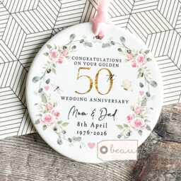 Personalised Golden Gold Wedding Anniversary Cushion Anniversary Gift 50Th 50 Cushion Ruby Emerald Silver - thumbnail 4