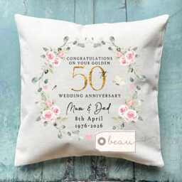 Personalised Golden Gold Wedding Anniversary Cushion Anniversary Gift 50Th 50 Cushion Ruby Emerald Silver - thumbnail 1