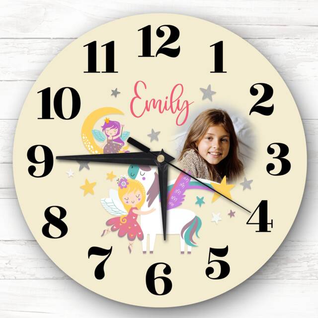 Fairy Unicorn Girl Yellow Personalised Gift Clock - image 1