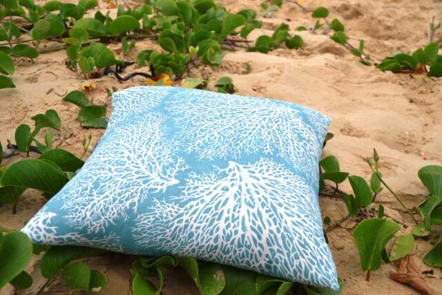 Coral Pillow Cover, Coastal Beach House Decor, Pale Blue Cotton - image 1