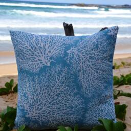 Coral Pillow Cover, Coastal Beach House Decor, Pale Blue Cotton - thumbnail 3