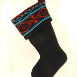 Christmas Stocking Black Red Turquoise Repurposed Usa Sweater Merino Wool Native Patterns Recycled Upcycled 649 - thumbnail 2