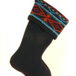 Christmas Stocking Black Red Turquoise Repurposed Usa Sweater Merino Wool Native Patterns Recycled Upcycled 649 - thumbnail 3