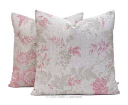 Cabbages & Roses Mary Vintage Designer Linen Fabric Pale Pink Sage Green Cushion Pillow Cover