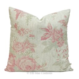 Cabbages & Roses Mary Vintage Designer Linen Fabric Pale Pink Sage Green Cushion Pillow Cover - thumbnail 2