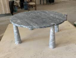 Silver Grey Marble Dining Table Custom Round Table - thumbnail 1