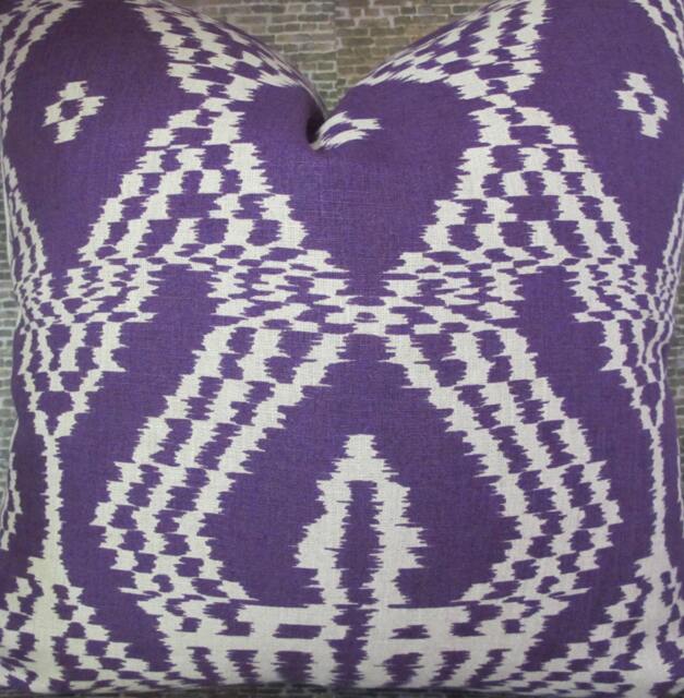 F. Schumacher, Designer Pillow Cover, Asaka Ikat Violet - image 1