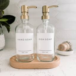 Glass Soap Dispensers With Pump 16 Oz -Minimalist Refillable Hand & Dish Bottles Waterproof Labels- Modern Kitchen Decor - thumbnail 3