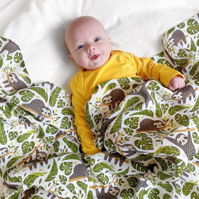 Sloth Giant Muslin - Organic Swaddle Blanket New Baby Gift - image 1