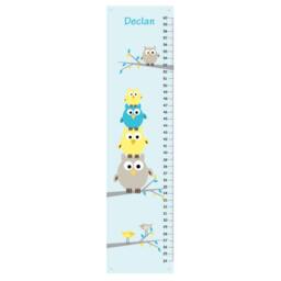 stacked Owls Canvas Growth Chart in Yellow Gray & Blue/Teal - Kids Bedroom Baby Nursery Wall Art - thumbnail 2