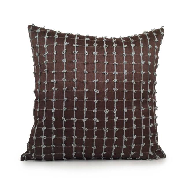 "Dark Brown Pillow, Decorative Throw Pillow Cover, Cushion Covers, Accent Pillowcase, Linen Blend Teal Velour Detailed, 12""x18" - image 1