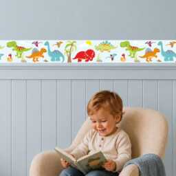 Dinosaur Border Wall Stickers Colourful Nursery Room Decor For Toddlers Bedroom & Playroom - thumbnail 1