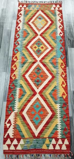 Classic Runner Rug, Handmade Artisan Afghan Turkish Scandinavian Navajo Bohemian Wool Flatweave Multicolour Kilim Rug 183x61 cm - image 1