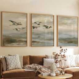 Crane Mountain Trio, Misty Landscape Wall Art Set - thumbnail 4