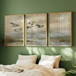 Crane Mountain Trio, Misty Landscape Wall Art Set - thumbnail 2