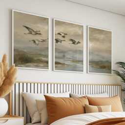 Crane Mountain Trio, Misty Landscape Wall Art Set - thumbnail 3