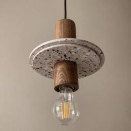 Arbter Terrazzo Wood Pendant Light - Handmade Bedside Lighting - thumbnail 3