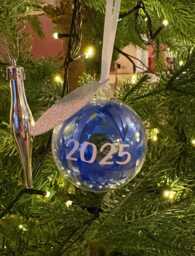2025 Ribbon Keepsake Bauble Personalised Kids Christmas Tree Decoration, Keepsake For Kids, Ribbon Height Bauble - thumbnail 1