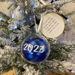 2025 Ribbon Keepsake Bauble Personalised Kids Christmas Tree Decoration, Keepsake For Kids, Ribbon Height Bauble - thumbnail 3
