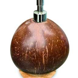 Round Coconut Shell Soap & Lotion Dispenser On Carved Base - thumbnail 3