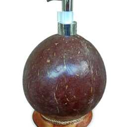 Round Coconut Shell Soap & Lotion Dispenser On Carved Base - thumbnail 4