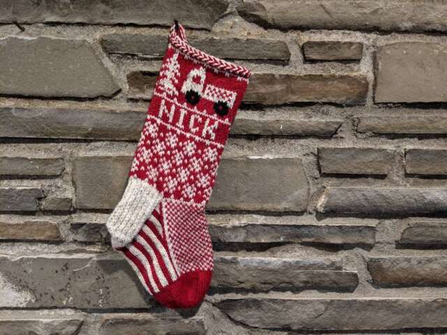 Pickup Truck Christmas Stocking - Hand Knit, Fair Isle, Vintage Inspired Knit With The Wind - image 1