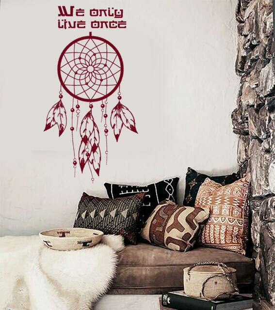 Wall Vinyl Decal Bedroom Decor Dream Catcher Quote We Only Live Once Modern Ethnic Home Art - #1083Dz - image 1