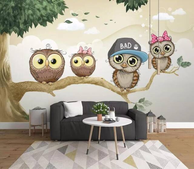 Cartoon Owl Wallpaper Mural, Peel & Stick Kids Wall Decor - image 1
