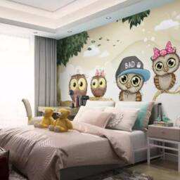Cartoon Owl Wallpaper Mural, Peel & Stick Kids Wall Decor - thumbnail 3