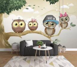 Cartoon Owl Wallpaper Mural, Peel & Stick Kids Wall Decor - thumbnail 1