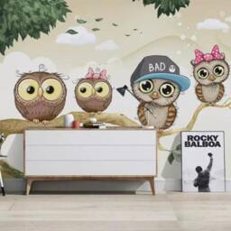 Cartoon Owl Wallpaper Mural, Peel & Stick Kids Wall Decor - thumbnail 2