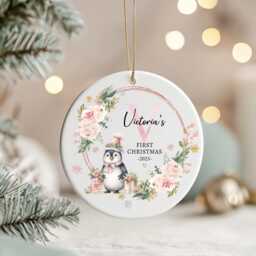 Personalised Baby's First Christmas Decoration, Gift For Girl, Keepsake 1st Bauble, Ornament 2025 - thumbnail 1