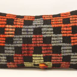 Turkish Kilim Lumbar Pillow Cover, 12x20 Wool Cotton Armchair Cushion - thumbnail 2