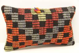 Turkish Kilim Lumbar Pillow Cover, 12x20 Wool Cotton Armchair Cushion - thumbnail 1