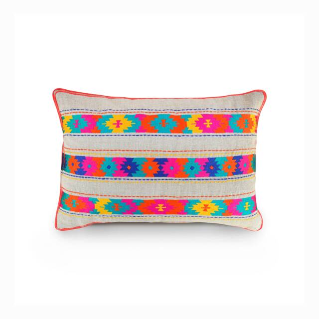 Embroidered Linen Pillow Cover, Bohemian Tribal Cushion - image 1