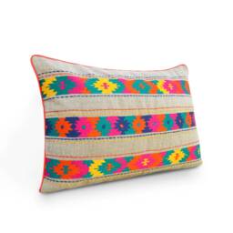 Embroidered Linen Pillow Cover, Bohemian Tribal Cushion - thumbnail 2