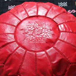 Handmade Red Leather Moroccan Pouf Ottoman Unstuffed Floor Pouffe - thumbnail 4