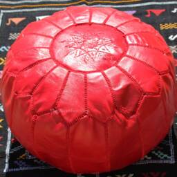 Handmade Red Leather Moroccan Pouf Ottoman Unstuffed Floor Pouffe - thumbnail 2