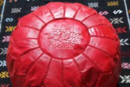 Handmade Red Leather Moroccan Pouf Ottoman Unstuffed Floor Pouffe